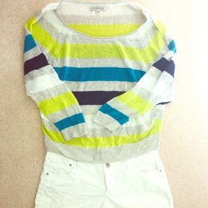Neon striped loose off the shoulder sweater